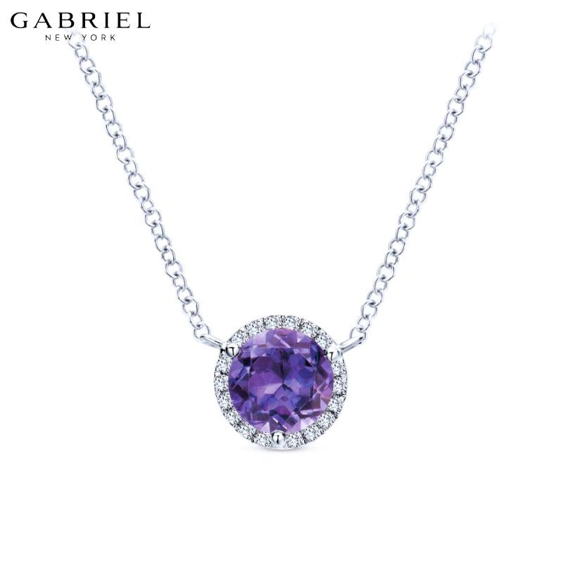14KW 0.05ctw Natural Diamond & Amethyst Necklace