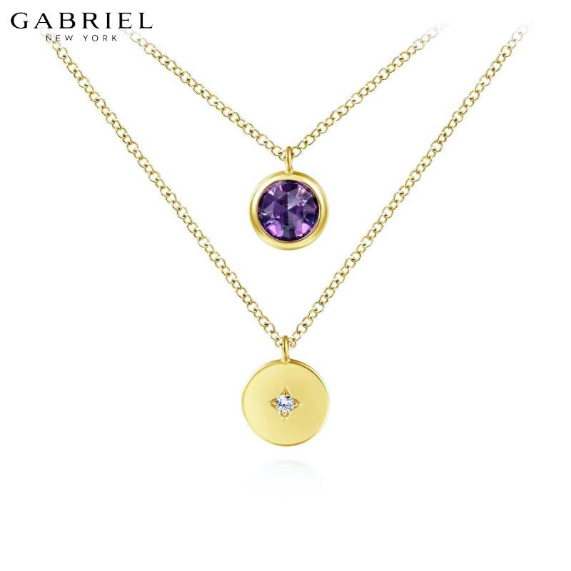 14KY 0.02ctw Natural Diamond & Amethyst Necklace
